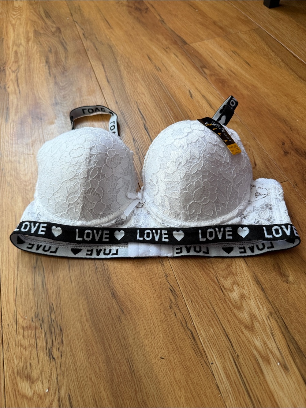 White Lace Push-Up Bra with 'LOVE' Elastic Band